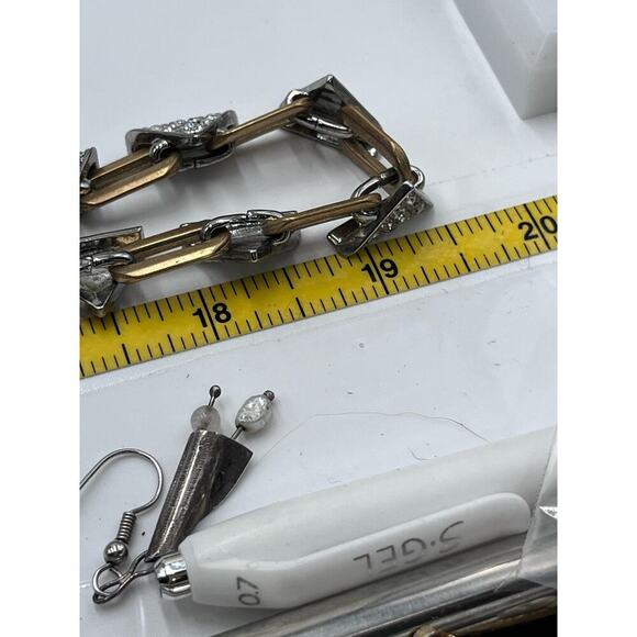 J. Crew Gold Tone Pave Geometric Triangle Glass Stone Necklace Mixed Metal - Picture 11 of 11